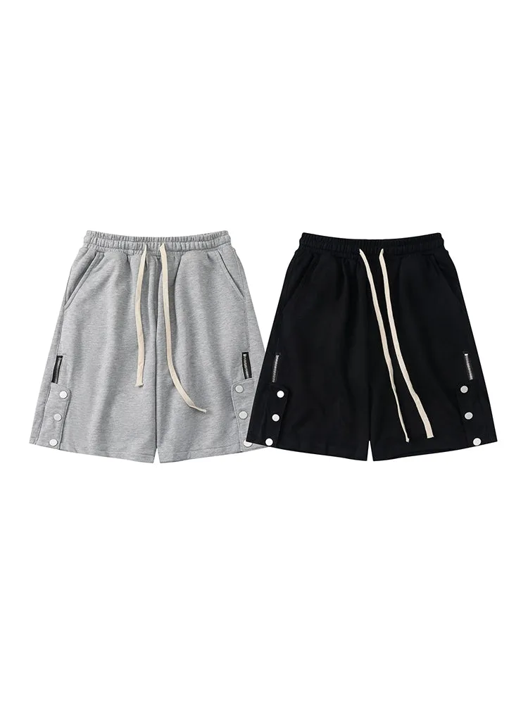 Casual Side Zippered Breasted Solid Color Buttoned Drawstring Shorts