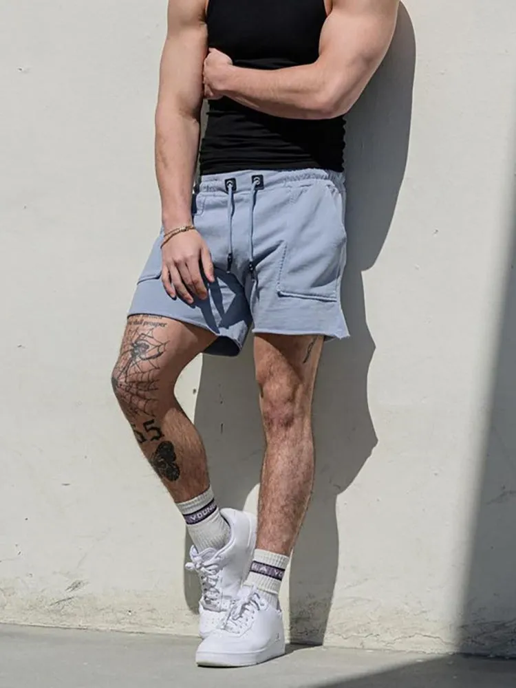 Casual Solid Color Drawstring Training Shorts
