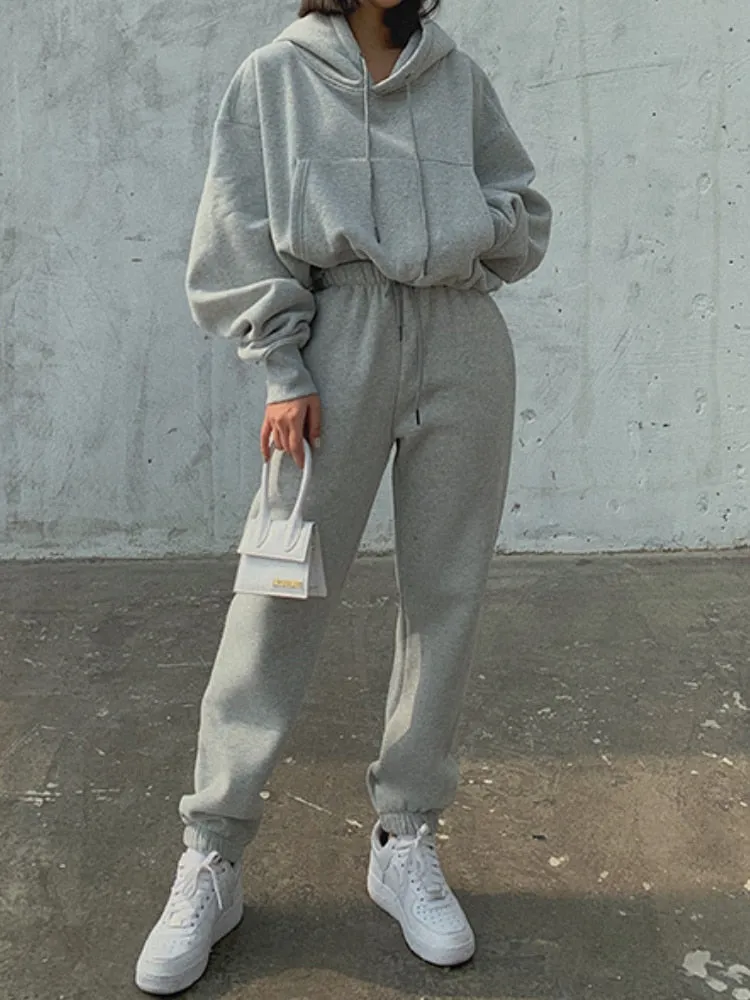 FashionKova Hoodies Suit Winter Spring Solid Casual Tracksuit Women Fleece 2 Pieces Set Sports Sweatshirts Pullover Sweatpants Wholesale