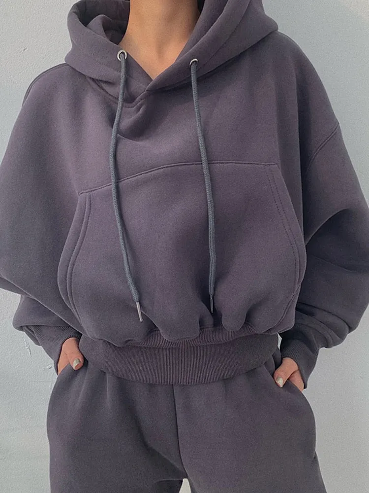 FashionKova Hoodies Suit Winter Spring Solid Casual Tracksuit Women Fleece 2 Pieces Set Sports Sweatshirts Pullover Sweatpants Wholesale