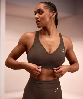 Gymshark Vital Seamless 2.0 V Neck  Sports Bra - Espresso Marl