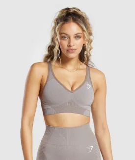 Gymshark Vital Seamless V Neck Sports Bra - Warm Taupe Marl