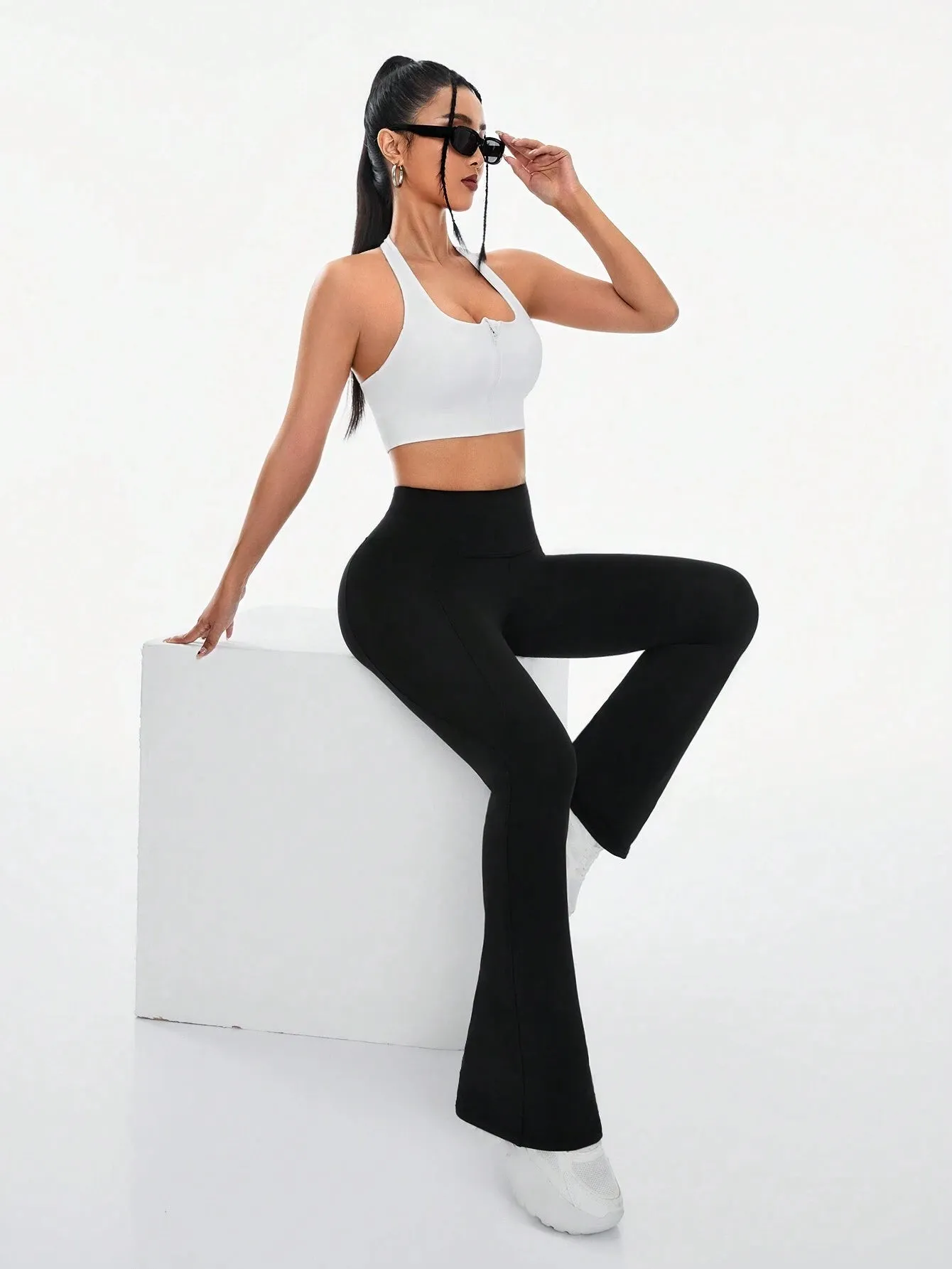 SHEIN Daily&Casual Women's Solid Color Flare Activewear Pants