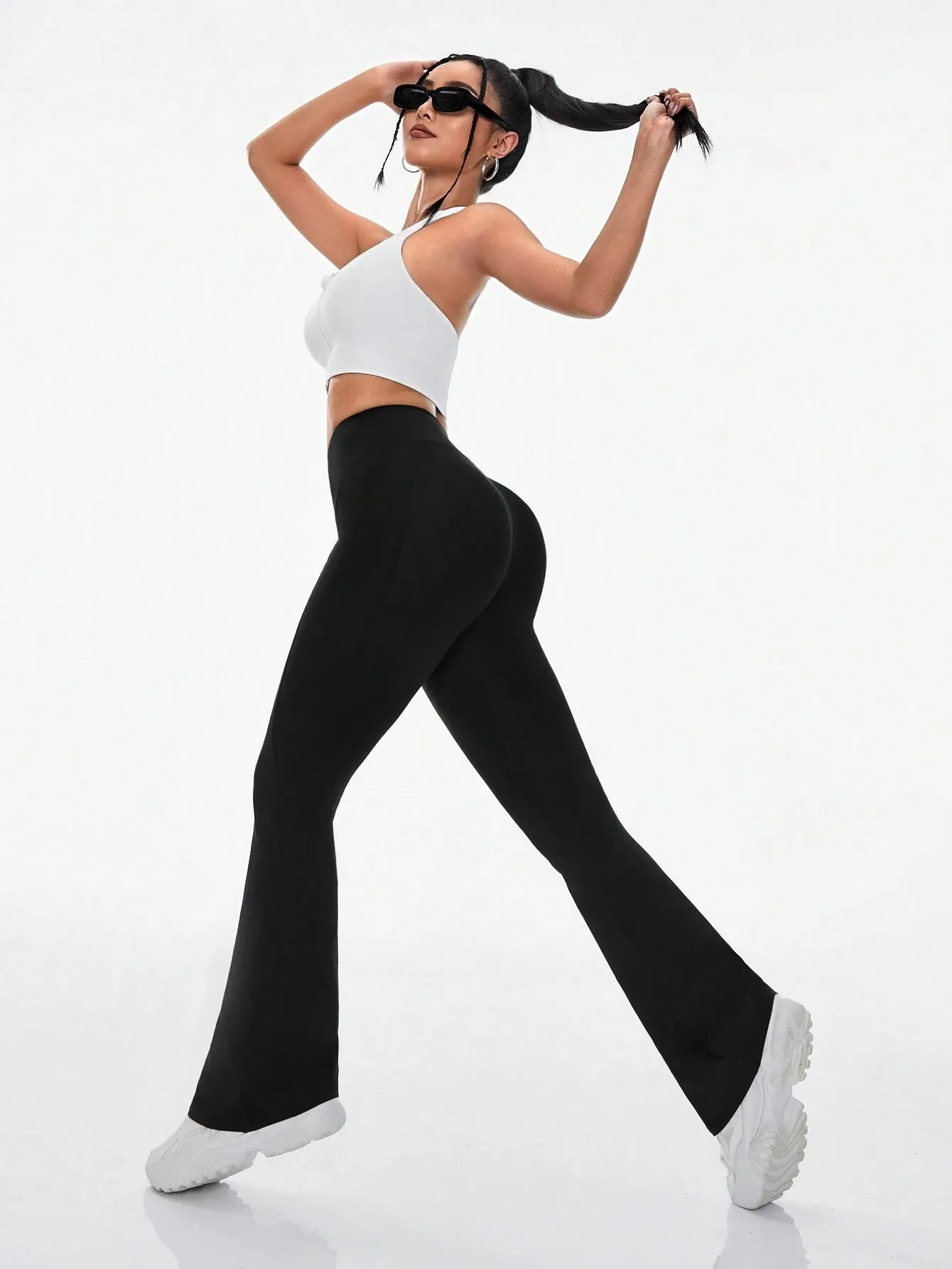 SHEIN Daily&Casual Women's Solid Color Flare Activewear Pants