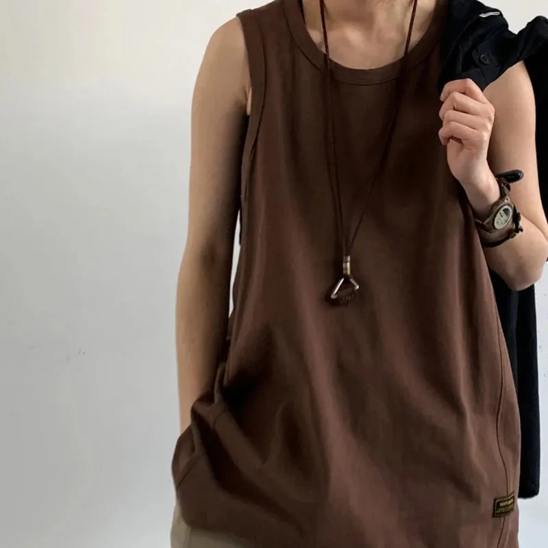 WIAOFELLAS  -  Summer Retro Solid Vest Trousers Suit Fashion Loose Casual Sports Sleeveless Bottoming Sweatshirt Trousers Set Male Clothes